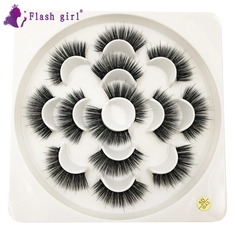 Flash Girl 7 пар оптом ресницы серии W Натуральный 5D норка роскошный макияж норковые