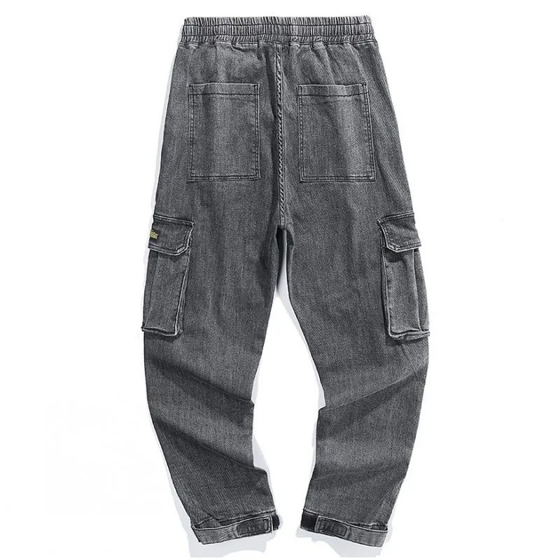 

Fashion Men Hip Hop Style Loose FIt Jeans Harem Pants Elastic Waist Pockets Cargo Pants Casual Streetwear Joggers Denim Trousers
