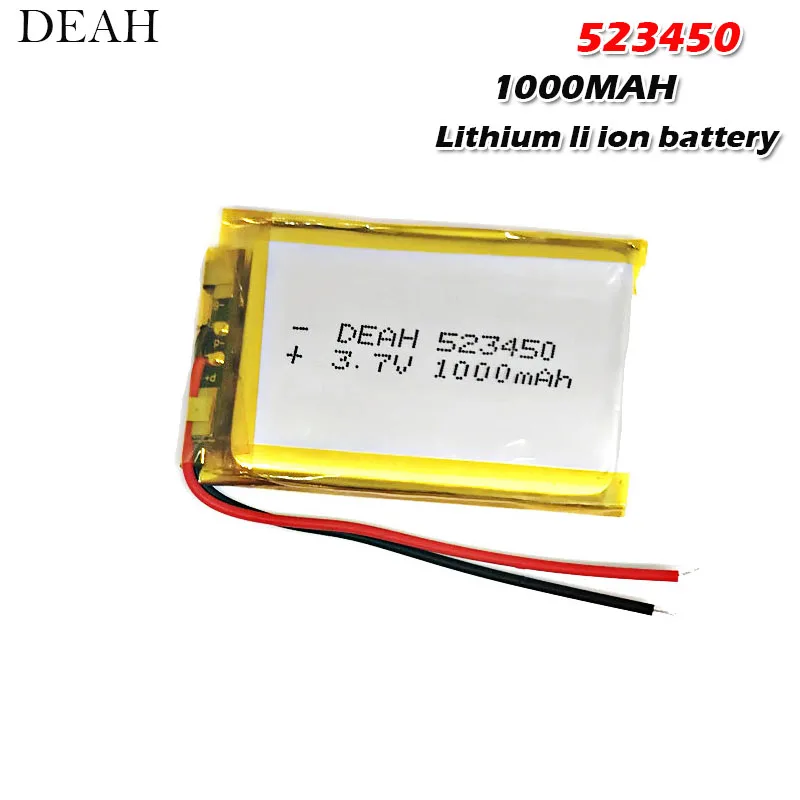 1000mah 3,7 V 523450 литий-ионные полимерные lipo Аккумуляторы для смартфонов DVD MP3 MP4 MP5 светодиодный bluetooth-гарнитура
