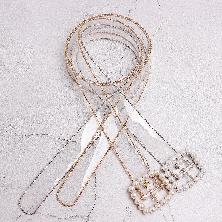 Ремень женский прозрачный с белым жемчугом 2021 | Аксессуары для одежды