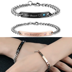 Matching Bracelets for Couples Letters Her Beast His Beauty Stainless Steel Relationship Promise Couples Bracelets Set for Women