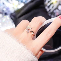 fashion creative womens index finger ring silver color rose gold color butterfly adjustable opening zircon ring