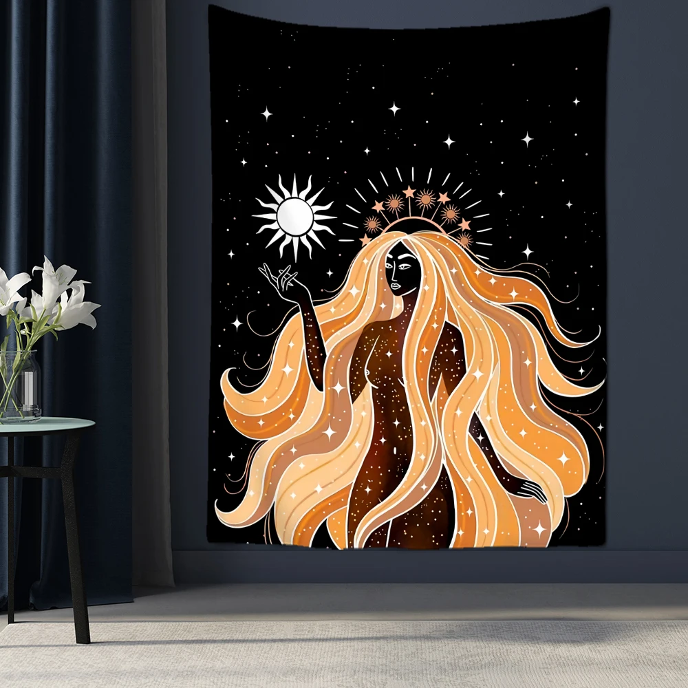 Индийская Луна фаза девушка МАНДАЛА ГОБЕЛЕН на стену богемное кружево хиппи