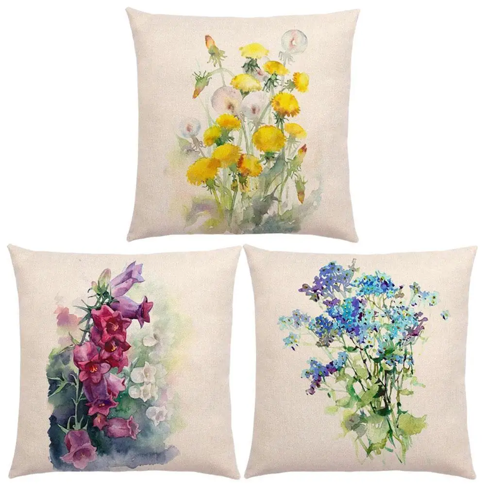 

Watercolor Flower Pattern Throw Pillow Case Flora Cushion Covers For Home Sofa Chair Decorative Single-sided Linen Pillowcases