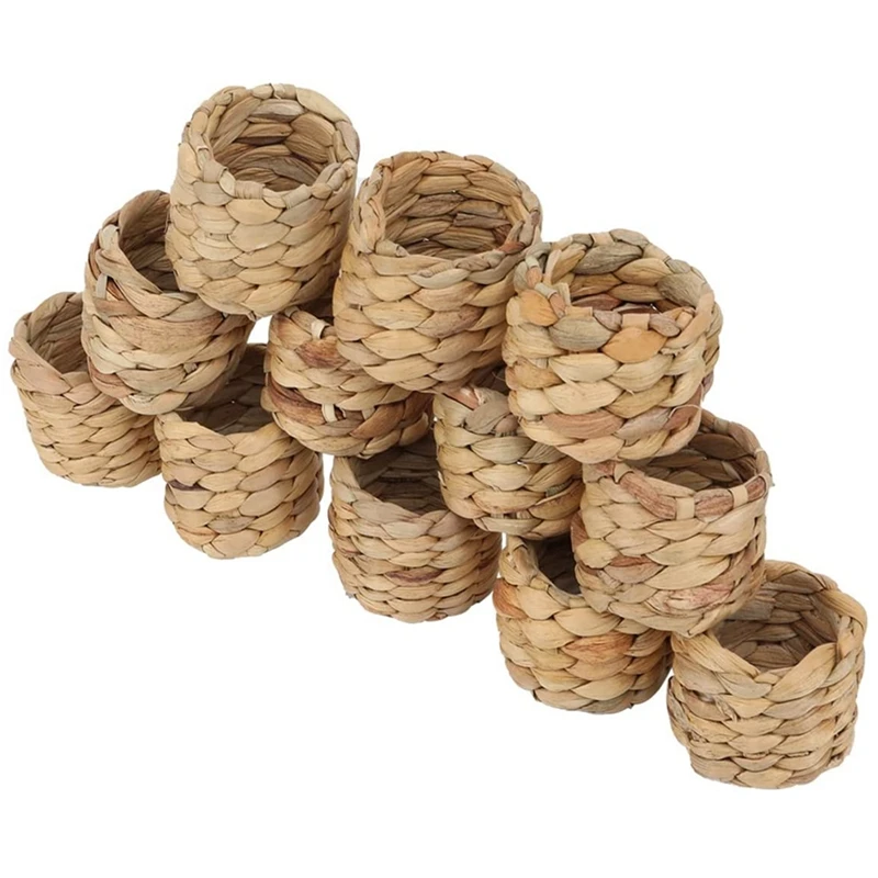 

Round Woven Napkin Ring, Rustic Napkin Ring Holder Made By Natural Water Hyacinth, Farmhouse Napkin Ring, 12 Pieces