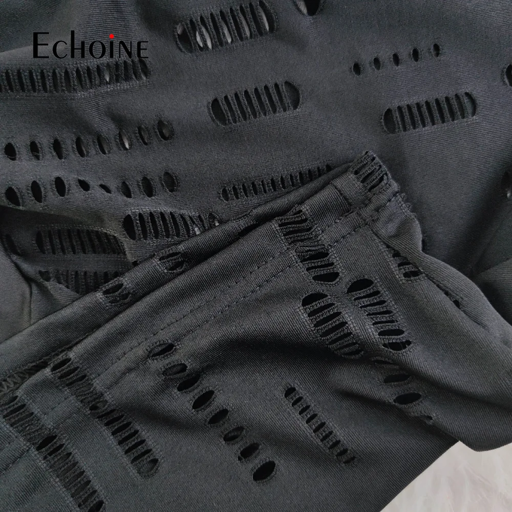 

Echoine Women Personality hollow Fitness 2 Piece Set Solid Crop Top and Biker Shorts Summer Jogger Tracksuit Party Club Outfits