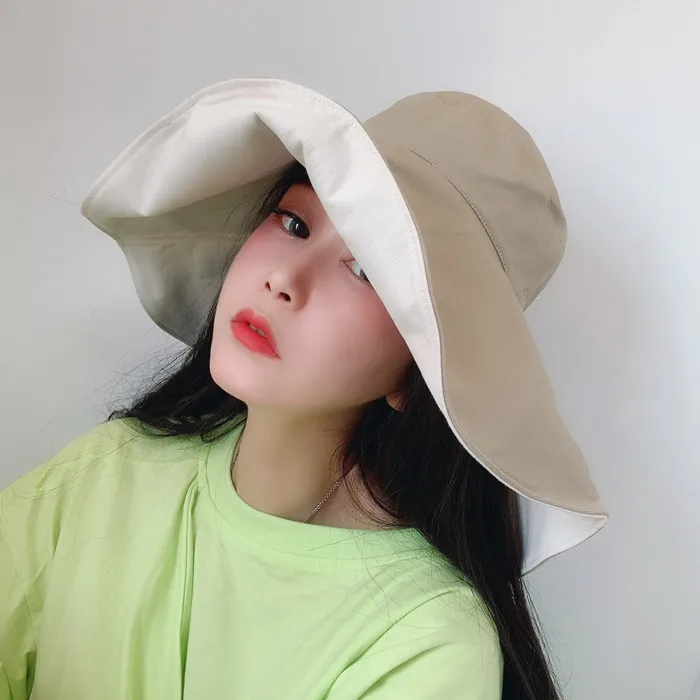 Женская двусторонняя хлопчатобумажная шляпа с защитой от солнца парусиновая