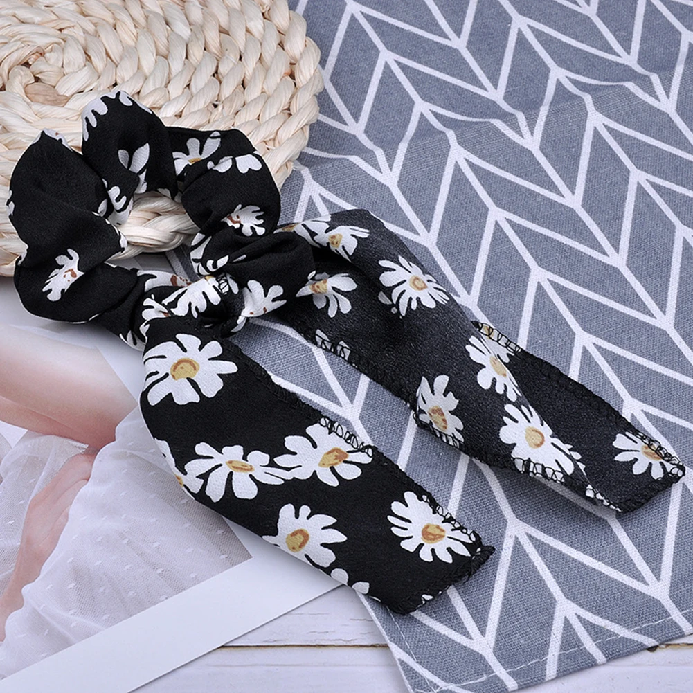 

Korean Daisy Bow-Knot Elastic Hair Bands Accessories Fashion Hair Band Long Ribbon Bow Ponytail Hair Tie Scrunchies Women Girls