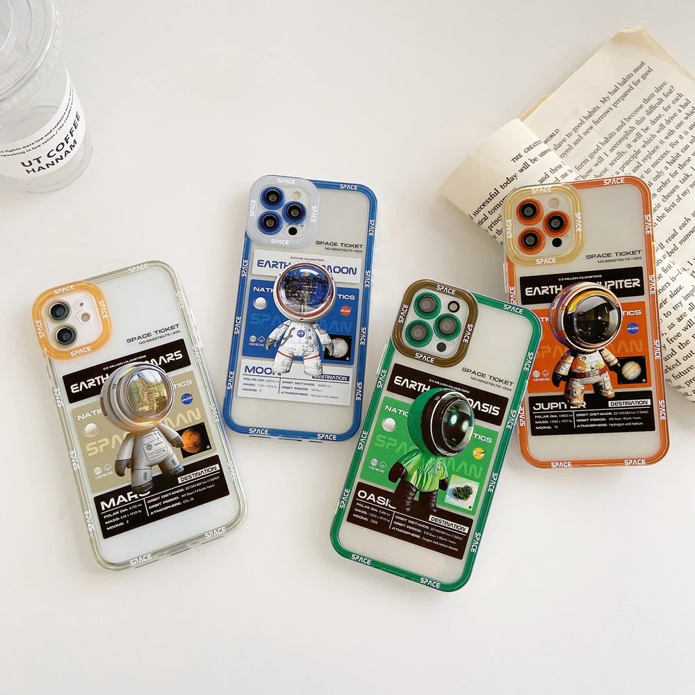 

Lens Protection Shockproof Phone Cases For iPhone 11 12 13 Pro Max XS XR X 7 8 Plus Cartoon Astronaut Silicone Case Soft Cover