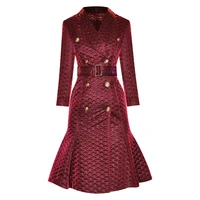 quality autumn high winter designer dress womens houndstooth sewing double breasted mermaid dress