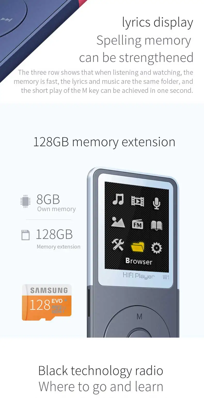 BTSMONE W1 новая версия mp3-плеер Встроенный 40 г и колонки может воспроизводить 80 ч без потерь портативный walkman с радио/FM/запись