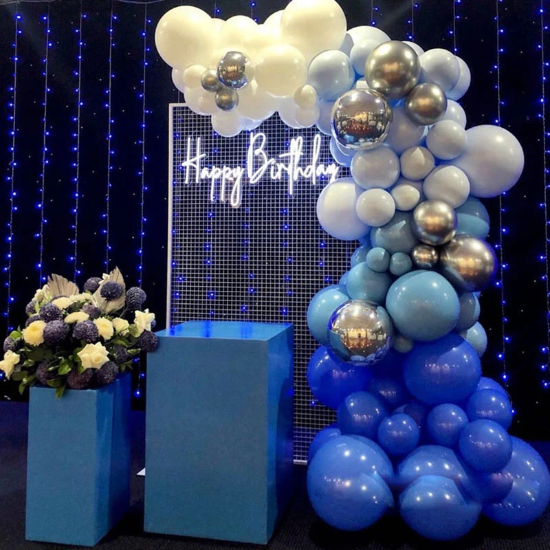 

131Pcs Baby Shower Boy Birthday Party Decoration Balloon Garland Arch Kit Metallic Silver Blue Latex Ballon Wedding Decor Globos