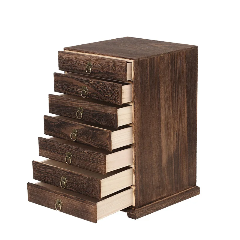 

Wood Large Desktop Storage Box Jewelry Drawer Retro Tea Box Multi Layer Jewelry Storage Box Case Earrings Display Decor Gift