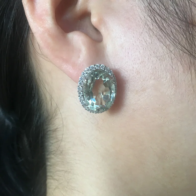 Женские серьги с большим камнем CSJ из серебра 925 пробы натуральным зеленым