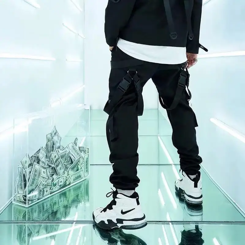 

Multi Buckle Ribbons Pockets Joggers Cargo Harem Pants Streetwear Men Autumn Hip Hop Casual Sweatpants Pants Tatical Trousers