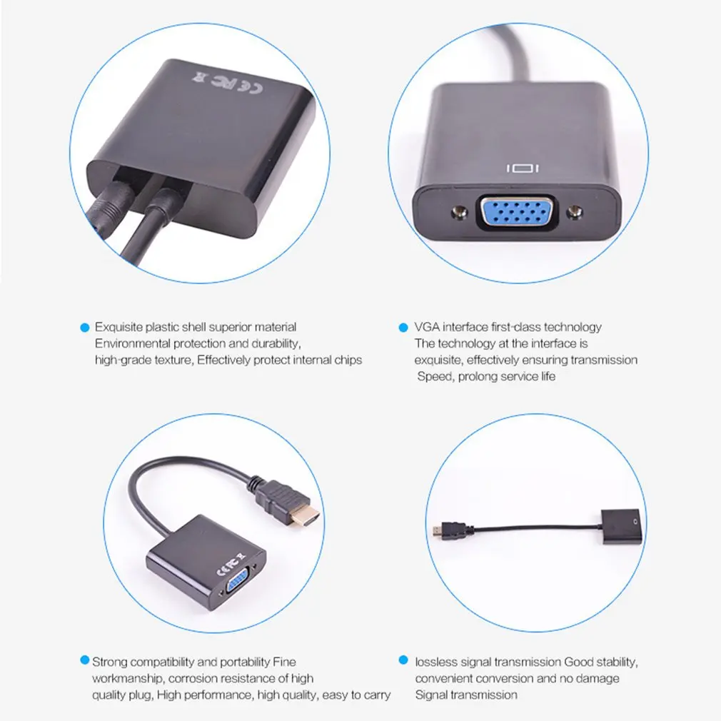 1080P HDMI to VGA Adapter Digital to Analog Converter Cable For Xbox PS4 PC Laptop TV Box to Projector Displayer HDTV
