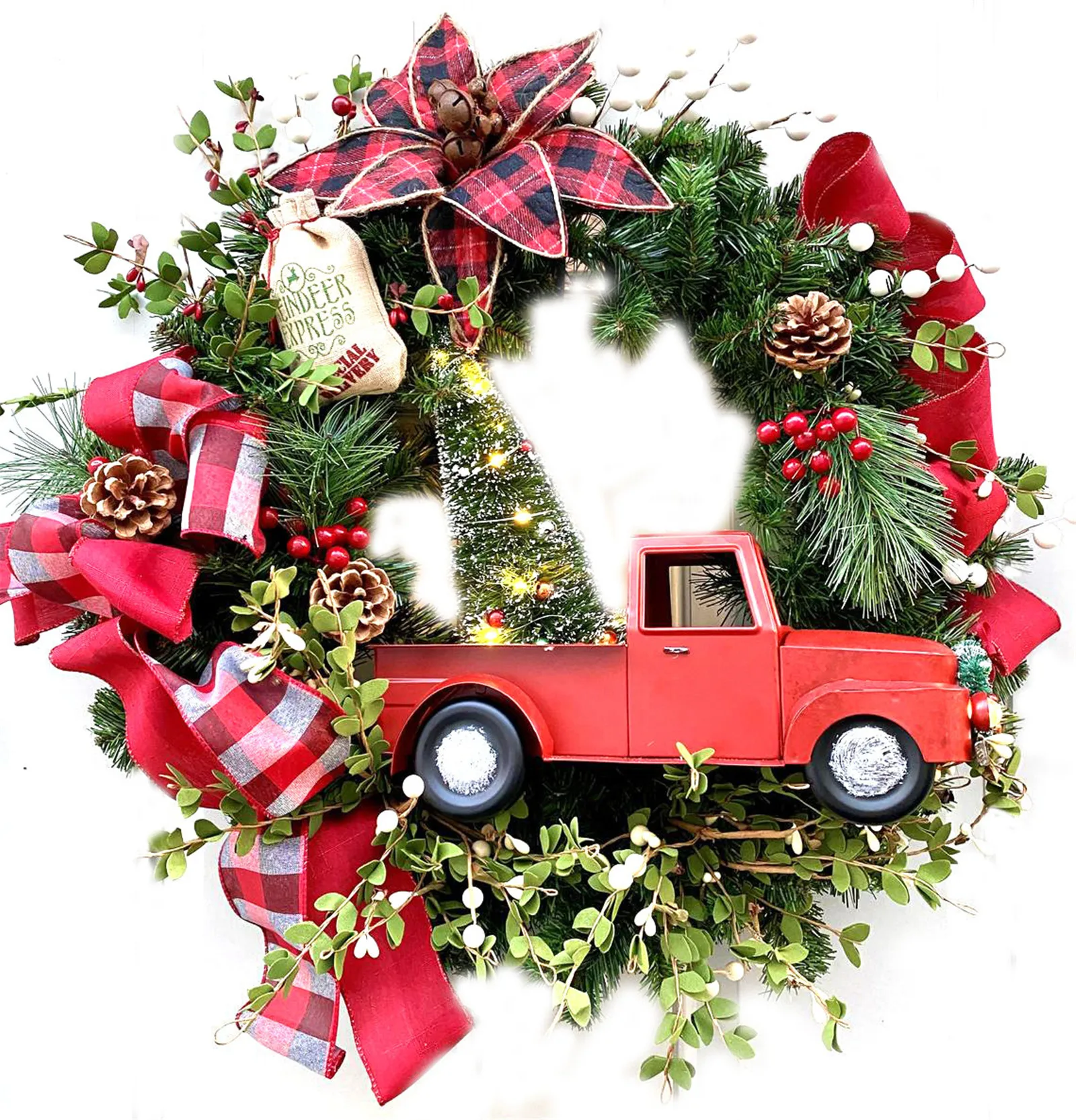 

Red Truck Christmas Wreath Christmas Red truck Holiday Pinecone Wreath Checkered Wreath Christmas Wreath DRSA889