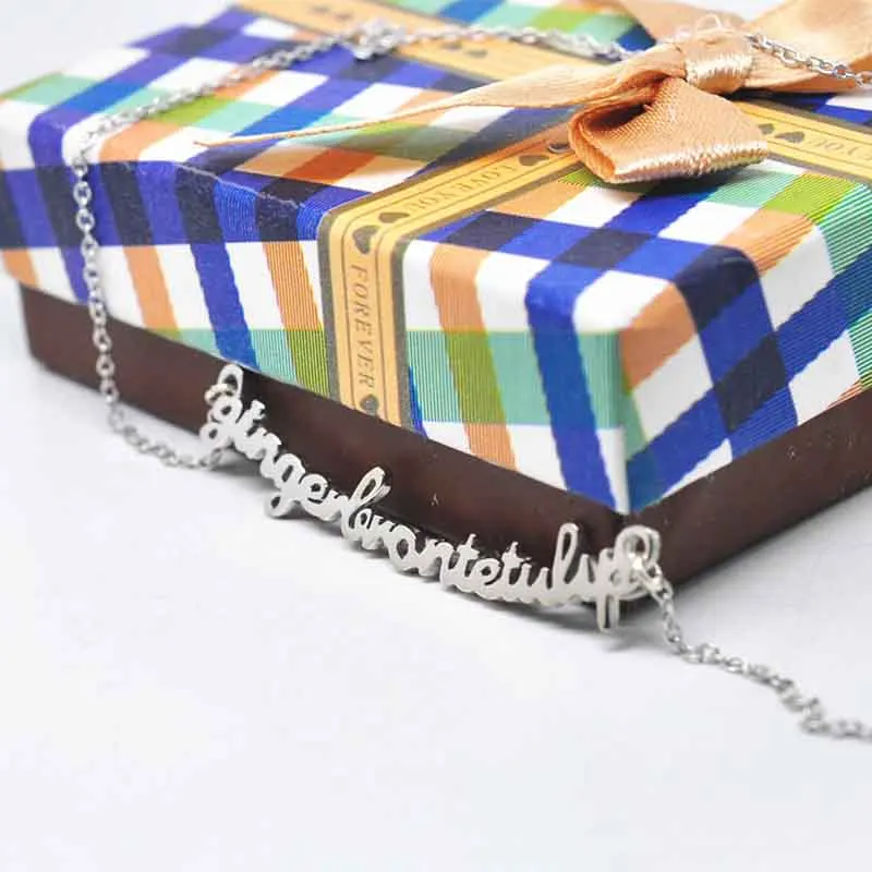 Personalized Solid Silver Long Nameplate Necklace Custom Name Necklace Design Jewelry Colar