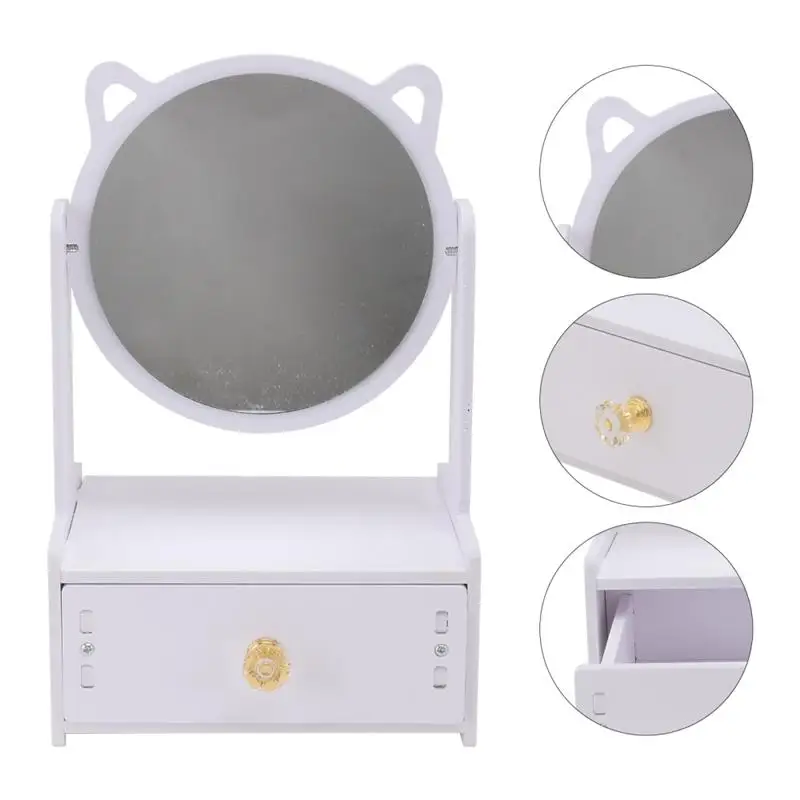 

1Pc Desktop Cosmetic Mirror Drawer Style Mirror Table Mirror with Storage Box