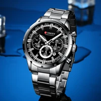 curren luxury fashion quartz watches classic silver and black mens clock watch mens watch with calendar chronograph