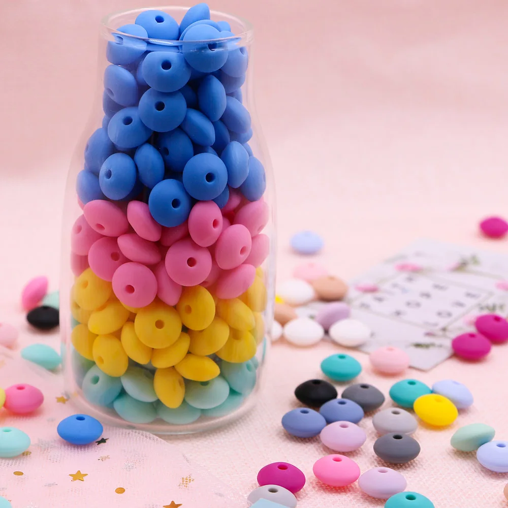 Kovict 300/500/1000pcs 12mm Silicone Lentil Beads For Jewelry Making DIY Pacifier Chain Necklace Accessories