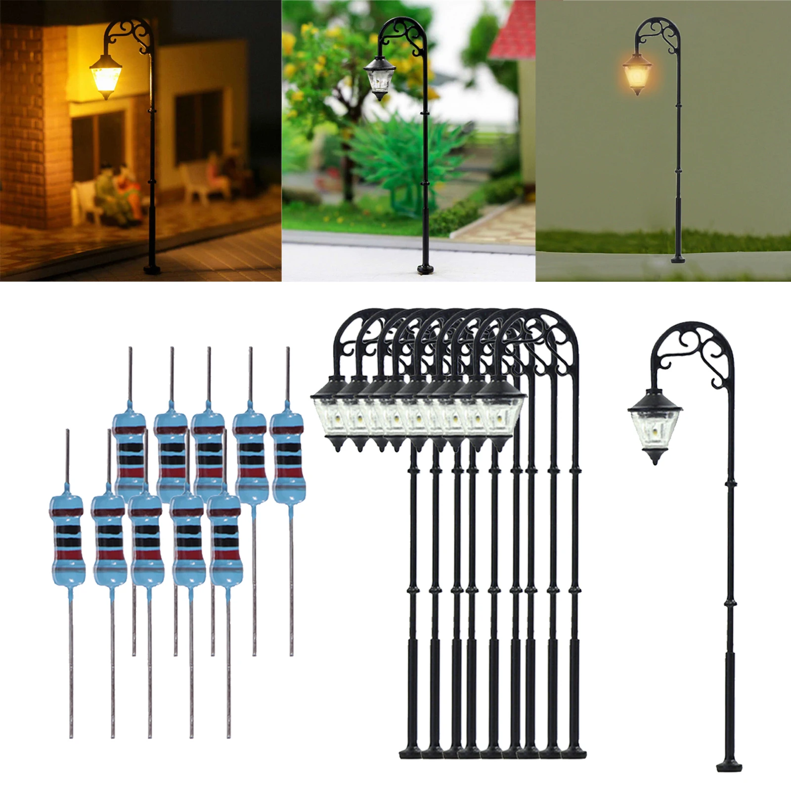 

10pcs 1:87 HO Scale Retro Model Street Lamp Layout Lamppost Garden Landscape