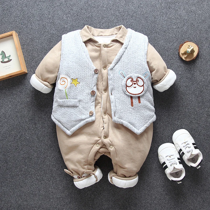 -30d Cold winter infantbaby boy clothing set warm jumpsuit + vest suits for newborn baby boys clothes outfits thick rompers sets |