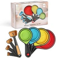 food grade colorful silicone material adjustable collapsible measuring cups and spoons set of 8