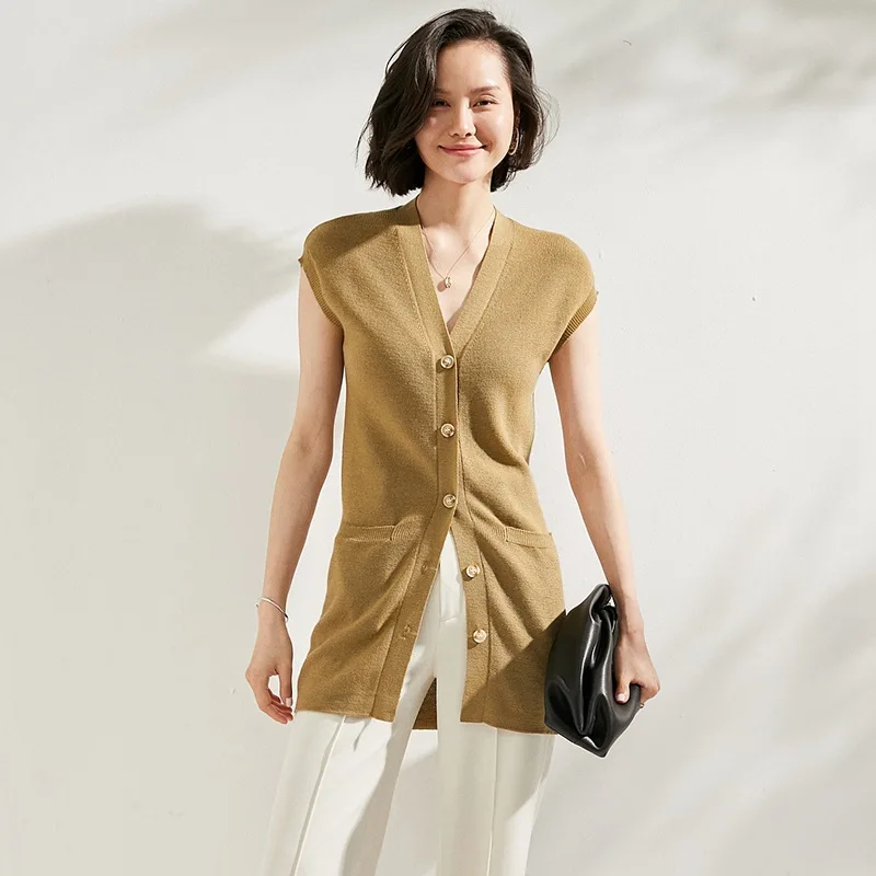 

lady spring loose Korean version of the long sweater net red trend outside wearing a bumpy shoulder womens vest