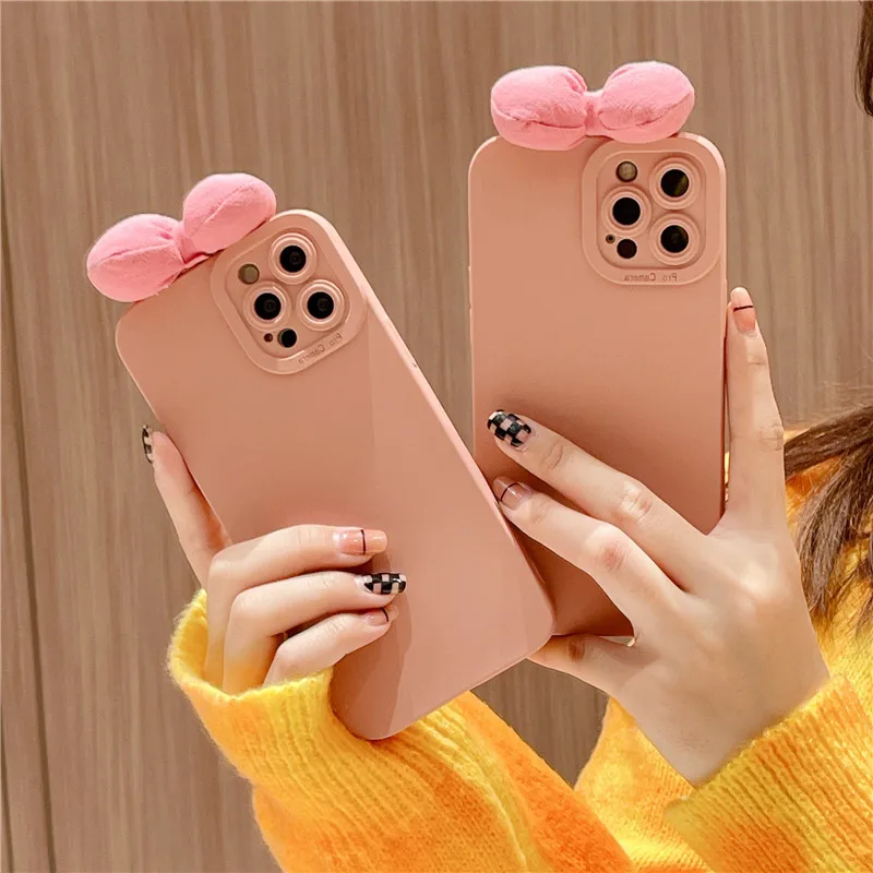 

For iphone 13 case INS Lovely pink Bow Matte Soft case for iphone 11 12 Pro Max 13 11Pro X XR XS Max 7 8 Plus silicone cover