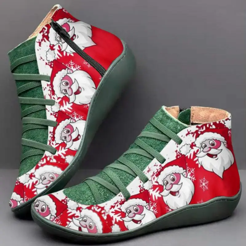 

SWOCO 3D Printing Christmas Martin Boots Women Fashion Autumn Sneakers Flats 2020 Short Tub Ankle Boots For Women Holiday
