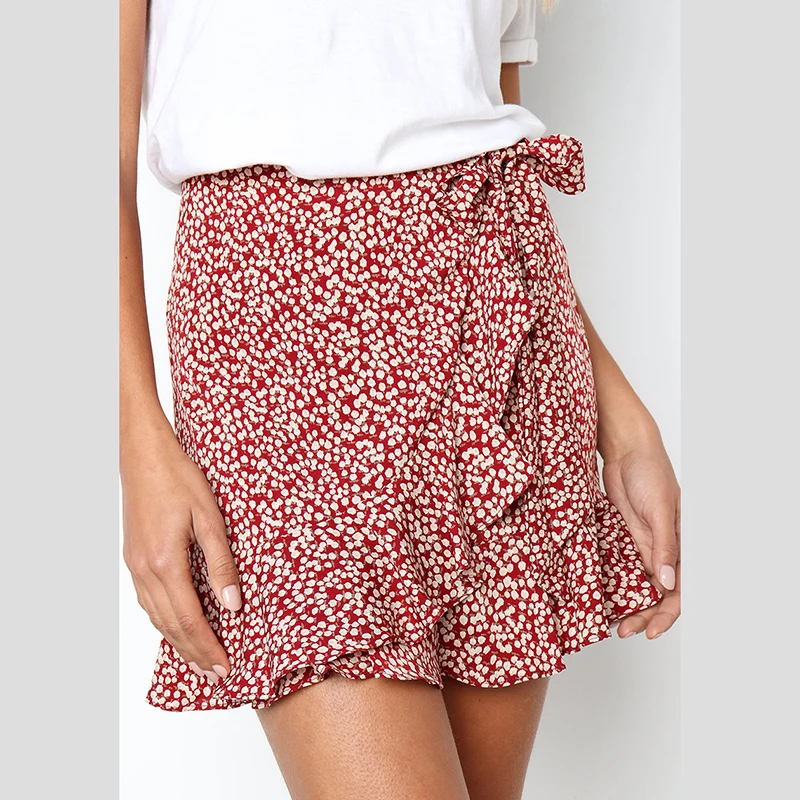 Богемная Летняя женская юбка с оборками бандажная мини-юбка леопардовым принтом