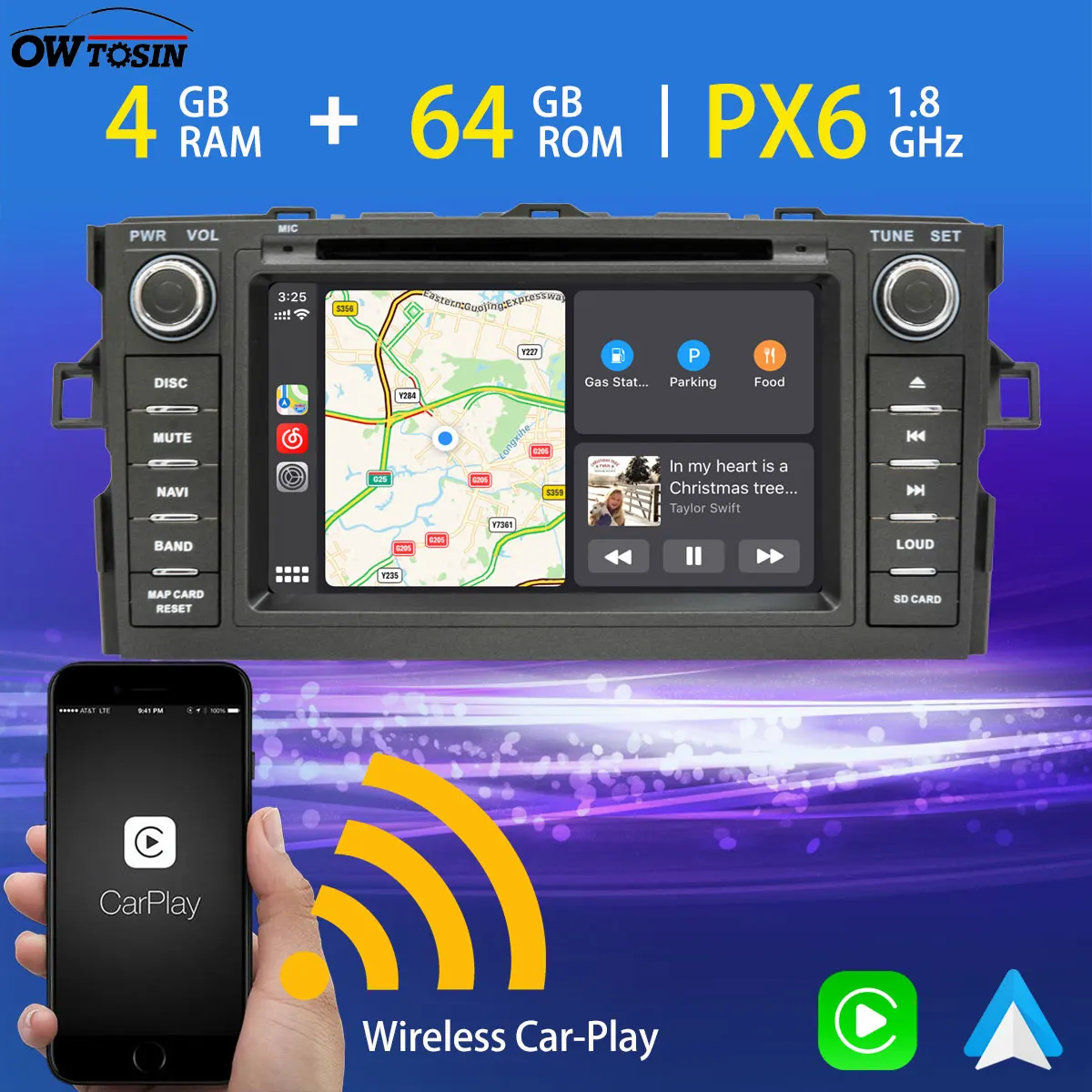 Автомобильный DVD плеер PX6 Android 10 0 4 Гб + 64 ГБ мультимедийный для Toyota Auris 2006 2011 GPS