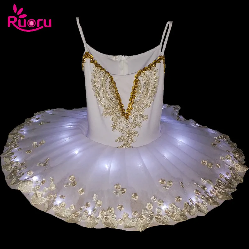 Ruoru/балерины со светодиодной юбкой пачкой Белое балетное платье Танцевальная