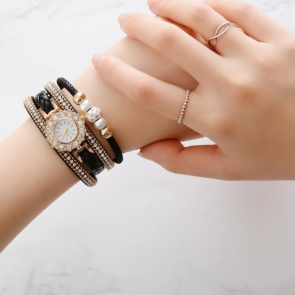 

Women Fashion Vintage Weave Wrap Quartz Watch Luxury Casual Watches Wristwatch And Bracelet Set For Ladies relogio feminino