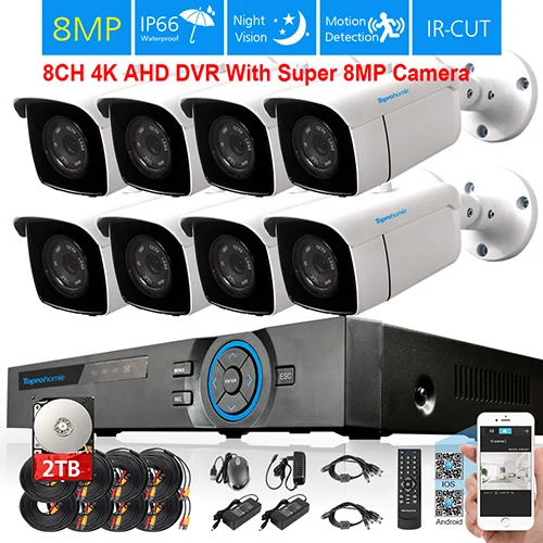8CH DVR x 8 Camera TOPROHOIME h.265+ 8CH 4K Ultra HD 8MP комплект камер видеонаблюдения 1/3 SONY Водонепроницаемая камера ночного видения cctv система видеонаблюдения - Цвет: 8CH DVR x 8 Camera