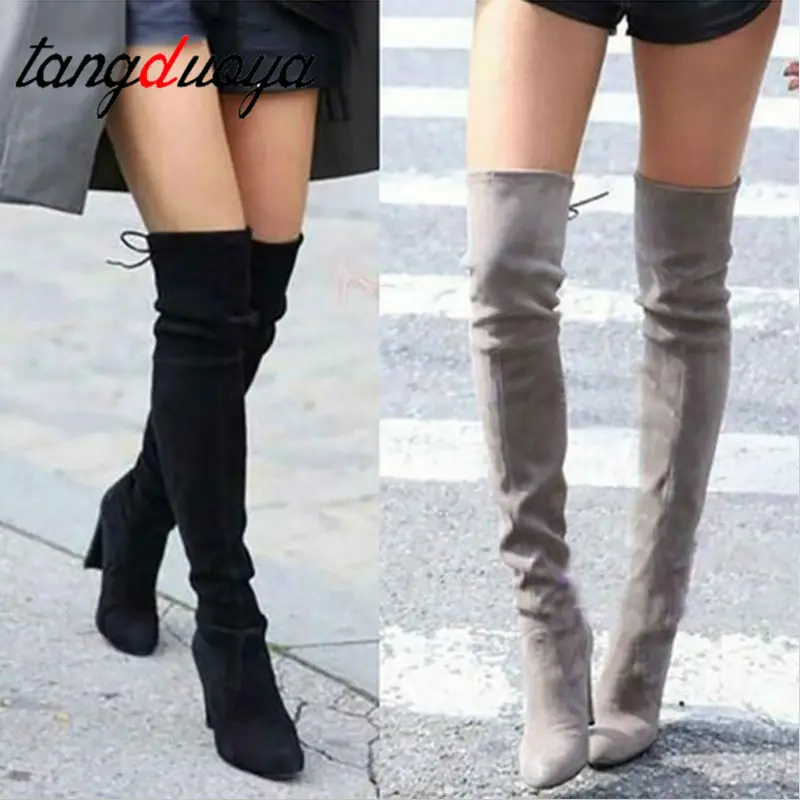 Женские ботинки женские ботфорты выше колена из искусственной замши пикантная