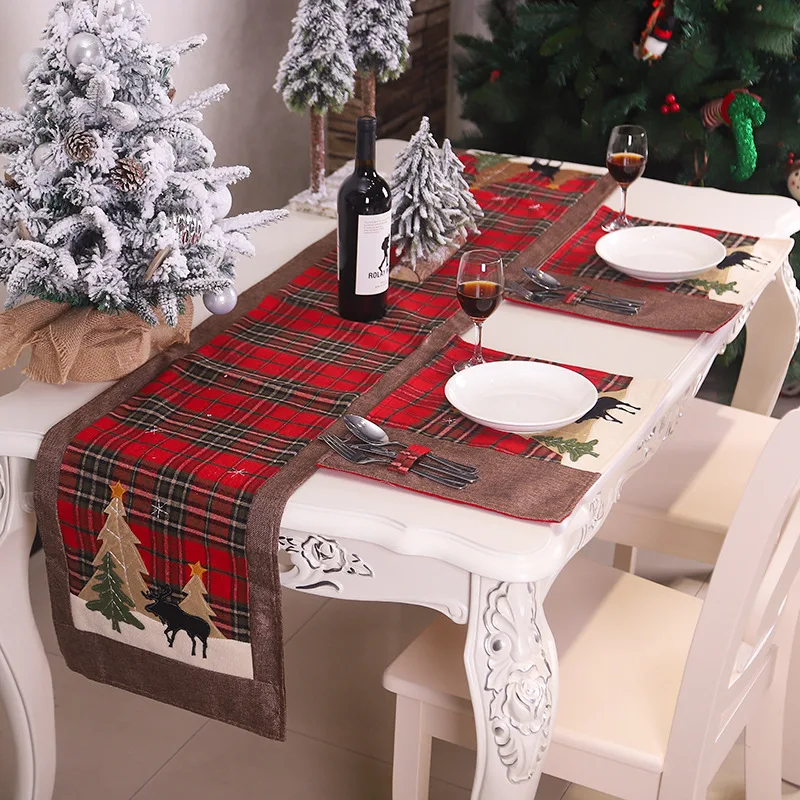 

35cmx180cmTable Cloth Runner Christmas New Year Party Decorations Tablecloth Xmas Tree Elk Plaid Printed Dinner Table Cover