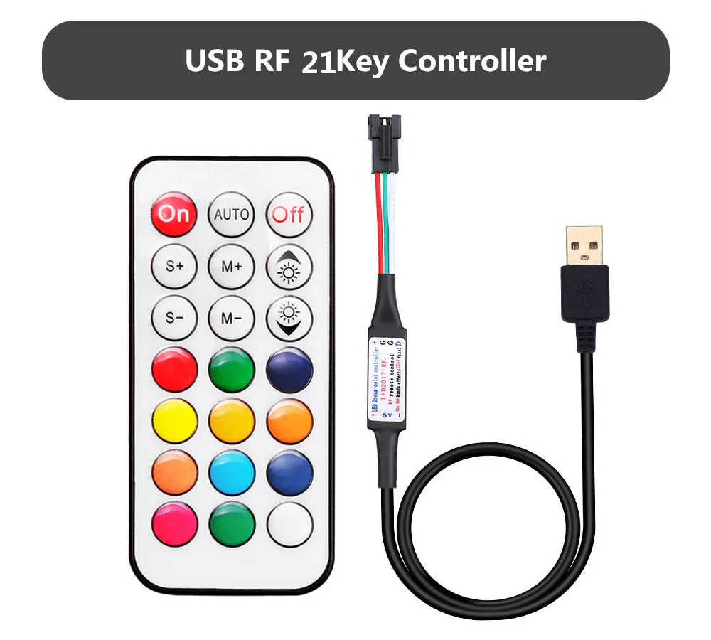 WS2812B Светодиодная лента индивидуально Адресуемая умная RGB с USB 21 клавишами RF