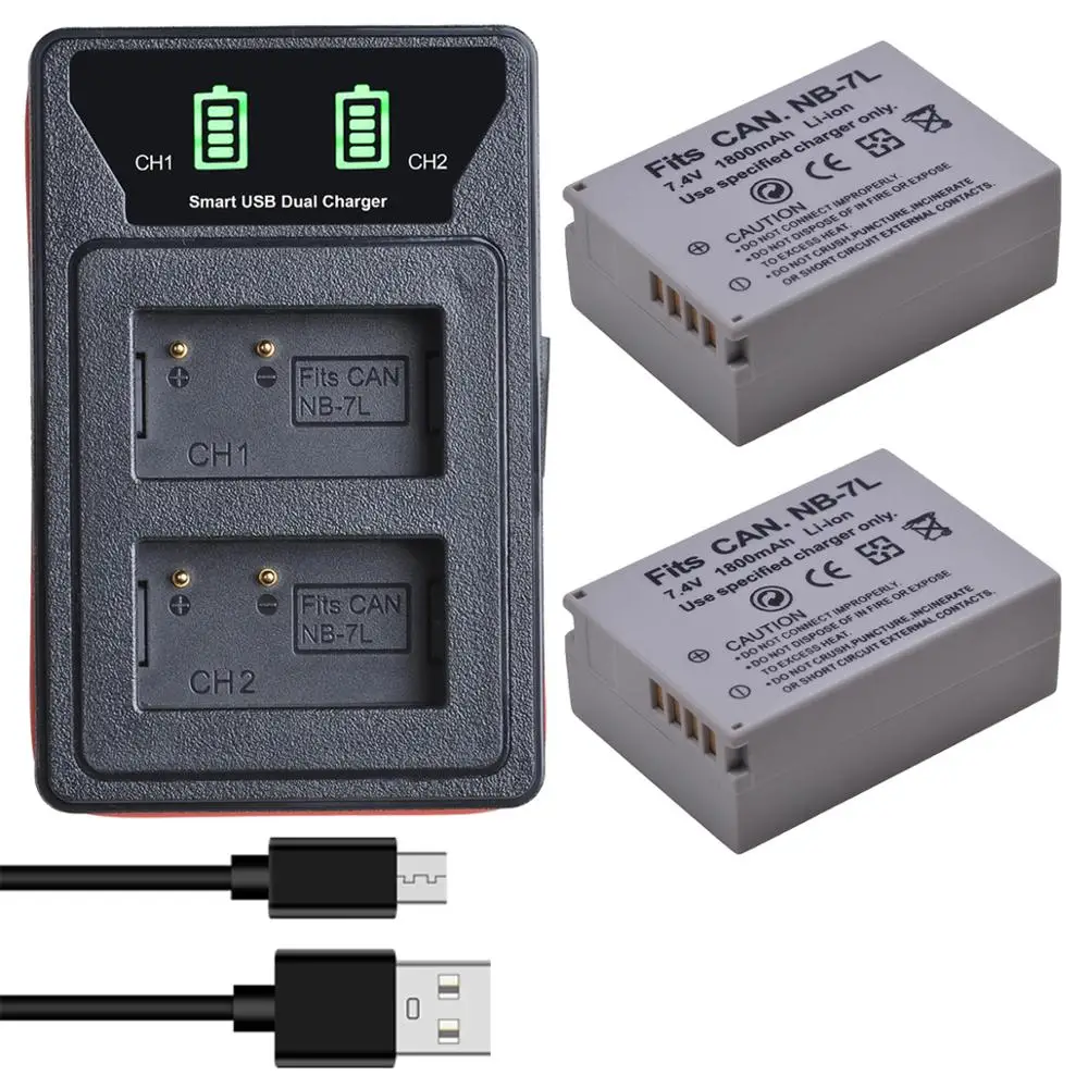 

1800mAh NB-7L NB7L Battery with LED NB 7L Battery Charger for Canon PowerShot G10 G11 G12 SX30IS Camera