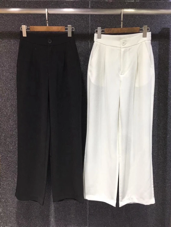 

2021 new women fashion elastic waist decoration solid color all-match wide-leg trousers casual pants 430