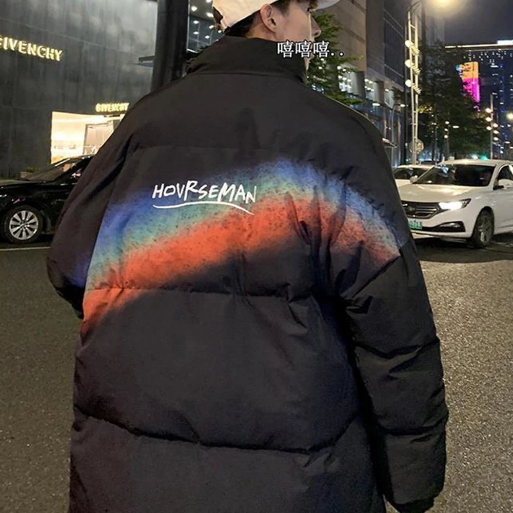 Men Cotton Padded Bomber Jacket Coat Streetwear Print Jacket Parka Harajuku Winter Down Jacket Coat Outwear