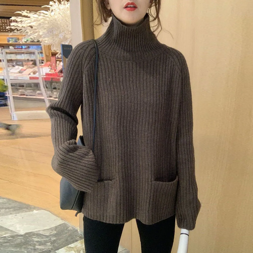 

Women Fashion Knits Sweater Casual Long Sleeve Solid Color Pullover Loose Minimalism Japanese Style Fall Sweater For Ladies