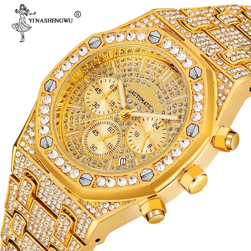 Мужские часы эксклюзивные бренды настоящий хронограф полностью Iced Out наручные