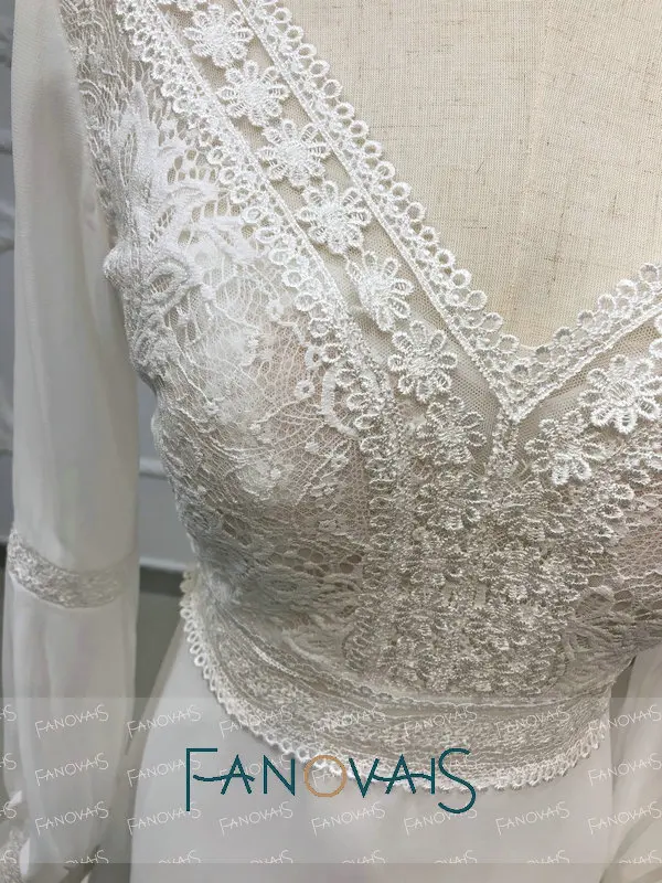 Пляжные Boho свадебный наряд Одежда с длинным рукавом с расширенным съемным подолом Vestido de Novia свадебные платья в богемном стиле suknia slubna