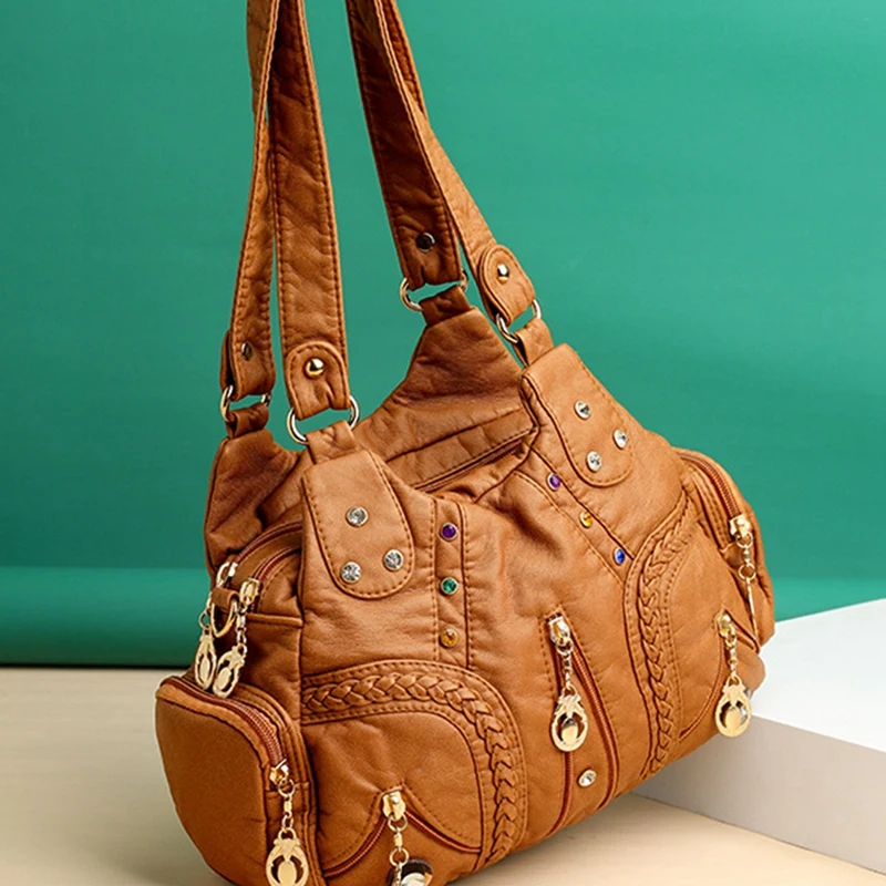 

New Women Leather Handbags,Soft Large Capacity Casual Tote Bag,High Quality Female Leather Shoulder Bag
