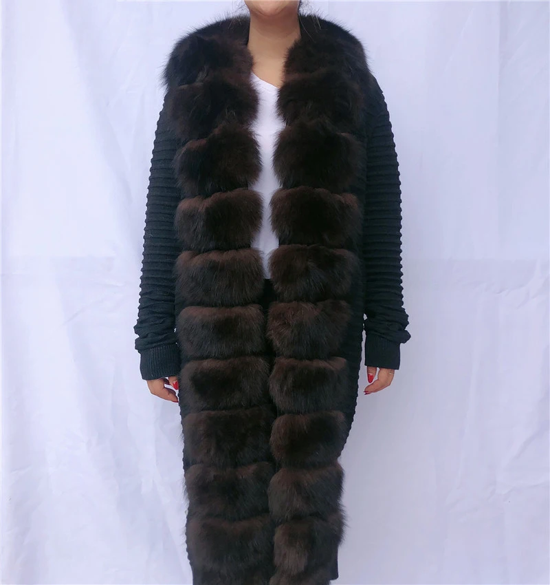 

Женское осеннее пальто с воротником из натурального меха 20 дюймов, меховой жилет, вязаное пальто из натурального меха лисы, вязаное меховое ...