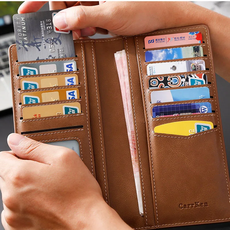 Новинка 2021 мужской кошелек из вощеной кожи тонкий кожаный двойной Длинный для