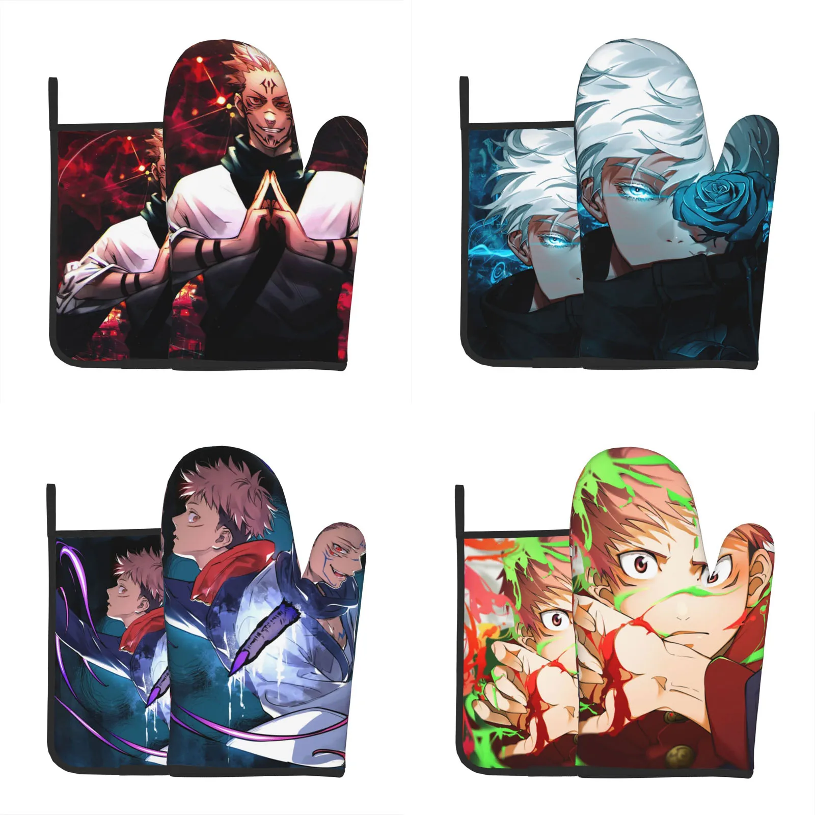 

Anime Jujutsu Kaisen Oven Mitts and Pot Holders Sets, Heat Resistant Oven Gloves Cotton Lining Non-Slip Rubber Surface