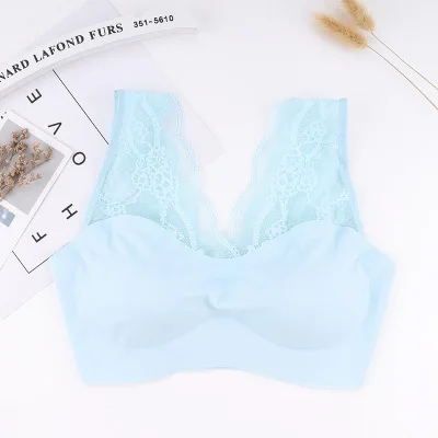 Queenral Бесшовные бюстгальтеры для женщин нижнее белье отжимать Bralette BH беспроводной бюстгальтер s m l xl сексуальное кружевное белье - Цвет: Lightblue